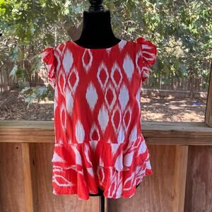 THML Women's Orange And White Printed Tie Back Top Size M